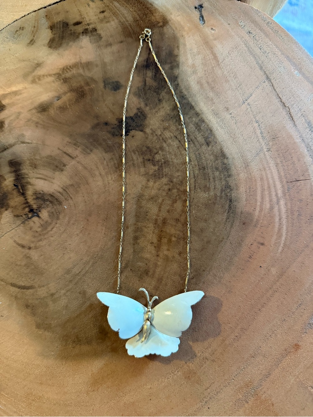 Elegant White Butterfly Pendant Necklace with Gold Chain